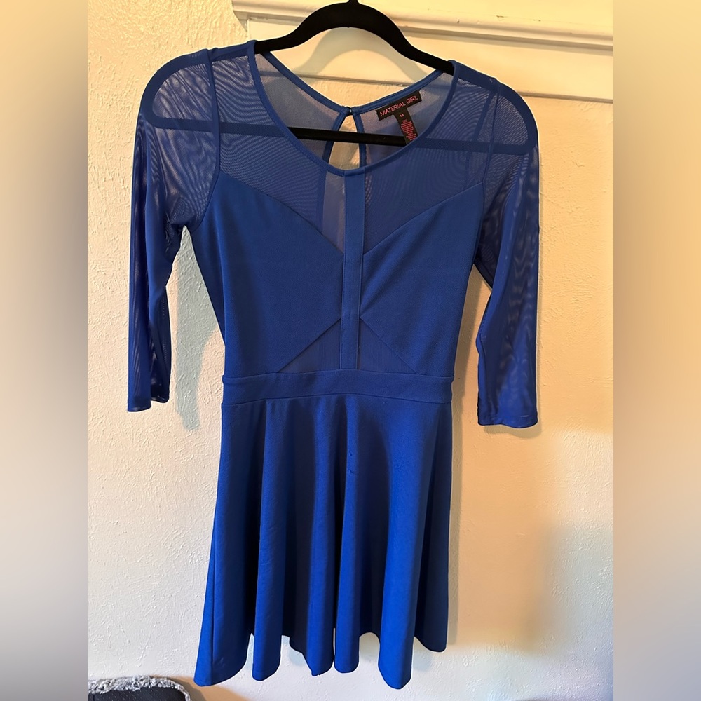 Blue mini dress with mesh back and cute cutouts party dress